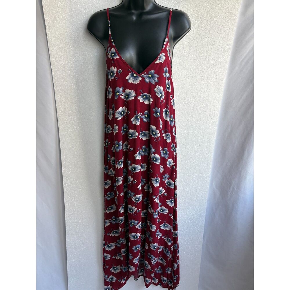 Long Red Maxi Floral Dress Size S Romantic Summer Vacation Feminine Flowers Cute